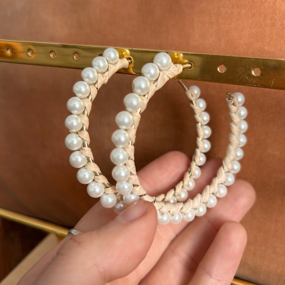 Large Pearl Hoops - Picture 2 of 3